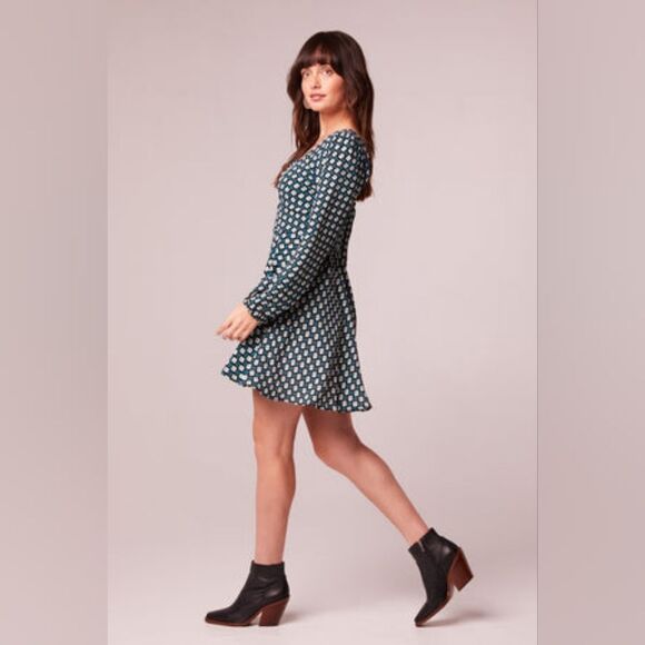 NWT Band of the Free GENEVIEVE TEAL DIAMOND LONG SLEEVE MINI DRESS XS - Picture 4 of 10